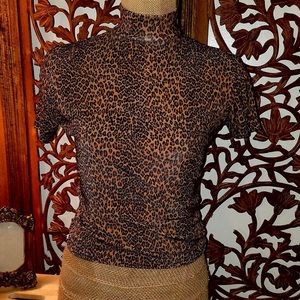 Animal print mock neck blouse